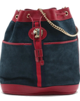 Pre-Loved Rajah Bucket Bag Suede Web Stripe Small with Gold Hardware, Blue