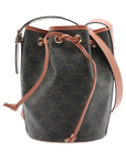Pre-Loved Triomphe Drawstring Bucket Bucket Bag Triomphe Canvas Coated Small with Gold Hardware, Brown