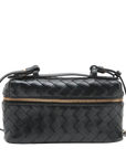 Pre-Loved Intrecciato Camera Bag Crossbody Bag Intrecciato Leather Small with Gold Hardware, Black
