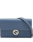 Pre-Loved Interlocking G Wallet on Chain Crossbody Bag Leather with Gold Hardware, Blue