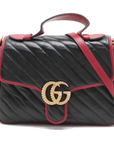 Pre-Loved GG Marmont Top Handle Handbag Quilted Leather Small with Aged Gold Hardware, Black
