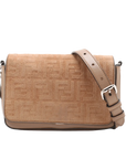 Pre-Loved Baguette Crossbody Bag Monogram Suede Mini with Silver Hardware, Beige