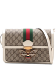 Pre-Loved Queen Margaret Shoulder Bag Monogram Canvas Coated with Aged Gold Hardware Medium, Beige Ebony with Ivory Trim