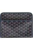Pre-Loved Jouvence Toiletry Pouch Clutch Goyardine Chevron Coated Canvas MM with Silver Hardware, Navy Blue