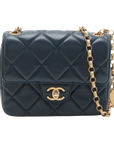 Pre-Loved Matelassé Mini Flap Crossbody Bag Quilted Leather Mini with Aged Gold Hardware, Navy