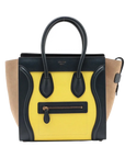 Pre-Loved Luggage Tote Leather Micro with Rose Gold Hardware, Navy, Yellow, and Beige