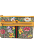 Pre-Loved Ophidia Flora Clutch Monogram Coated Canvas Large with Gold Hardware, Beige Ebony Multicolor