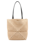 Pre-Loved Puzzle Fold Tote Tote Raffia Medium with Gold Hardware, Natural