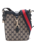 Pre-Loved GG Canvas Bucket Bag Crossbody Bag GG Monogram Coated Canvas Mini with Gold Hardware, Navy / Beige