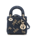 Pre-Loved Lady Dior Handbag Denim Mini with Gold Hardware, Blue