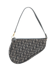 Pre-Loved Saddle Pochette Shoulder Bag Oblique Coated Canvas Mini with Gold Hardware, Navy Blue