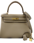 Pre-Loved Kelly Handbag Leather 28 with Gold Hardware, Etoupe