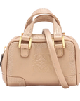 Pre-Loved Amazona Handbag Leather Mini with Gold Hardware, Metallic Beige