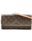 Pre-Loved Pochette Twin Crossbody Bag Monogram Coated Canvas GM with Gold Hardware, Brown