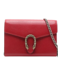 Pre-Loved Dionysus Wallet on Chain Crossbody Bag Leather Mini with Aged Silver Hardware, Red