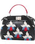 Pre-Loved Peekaboo Handbag Floral Leather Mini with Silver Hardware, Black