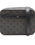 Pre-Loved Triomphe Camera Bag Crossbody Bag Triomphe Coated Canvas Medium with Silver Hardware, Black Brown