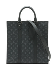 Pre-Loved Sac Plat Tote Monogram Coated Canvas with Silver Hardware, Black