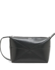 Pre-Loved Puzzle Fold Pouch Pochette Leather with Silver Hardware, Black
