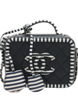 Pre-Loved CC Filigree Vanity Case Vanity Case Quilted Leather Small with Silver Hardware, Navy Blue with White Striped Trim