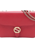 Pre-Loved Interlocking G Crossbody Bag Plain Leather with Gold Hardware Small, Red