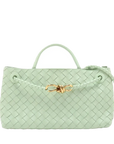 Pre-Loved Andiamo Handbag Intrecciato Leather Small with Gold Hardware, Mint Green