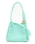 Pre-Loved Andiamo Shoulder Bag Intrecciato Leather Mini with Gold Hardware, Turquoise