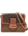 Pre-Loved Dauphine Shoulder Bag Monogram Coated Canvas MM with Gold Hardware, Brown