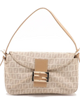 Pre-Loved Mamma Baguette Shoulder Bag Zucchino Coated Canvas with Gold Hardware, Beige