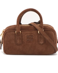 Pre-Loved Arcadie Handbag Suede Small with Gold Hardware, Brown