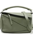 Pre-Loved Puzzle Handbag Leather Small with Silver Hardware, Green