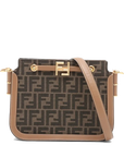Pre-Loved Touch Crossbody Bag FF Logo Canvas Coated with Gold Hardware, Brown