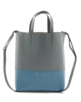 Pre-Loved Cabas Tote Leather Small with Gold Hardware, Gray and Blue