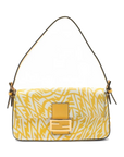 Pre-Loved Baguette Shoulder Bag FF Vertigo Coated Canvas with Gold Hardware, Yellow and White