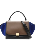 Pre-Loved Trapeze Handbag Leather Medium with Gold Hardware, Brown/Black/Blue