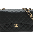 Pre-Loved Classic Double Flap Shoulder Bag Quilted Leather Jumbo with Gold Hardware, Black