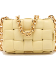Pre-Loved Chain Cassette Shoulder Bag Intrecciato Leather with Gold Hardware, Pale Yellow