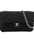 Pre-Loved Quilted Flap Bag with Foldable Tote Crossbody Bag Quilted Canvas Mini with Silver Hardware, Black