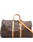 Pre-Loved Keepall Bandoulière Travel Bag Monogram Coated Canvas 55 with Gold Hardware, Brown