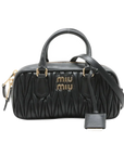 Pre-Loved Matelassé Bowling Bag Handbag Quilted Leather Mini with Gold Hardware, Black