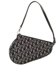 Pre-Loved Saddle Pochette Oblique Canvas Mini with Silver Hardware, Navy and Grey
