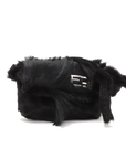Pre-Loved Mamma Baguette Shoulder Bag Fur with Silver Hardware, Black
