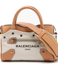 Pre-Loved Navy Cabas Handbag Canvas Plain Mini with Silver Hardware, Natural / Beige