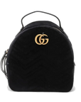 Pre-Loved GG Marmont Backpack Quilted Velvet Mini with Aged Gold Hardware, Black