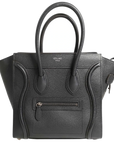 Pre-Loved Luggage Tote Leather Micro with Silver Hardware, Black