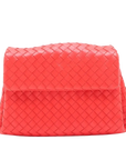 Pre-Loved Intrecciato Clutch Clutch Intrecciato Leather with Silver Hardware, Coral Red