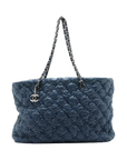Pre-Loved Tweed on Stitch Bubble Quilt Tote Quilted Nylon with Silver Hardware, Blue