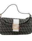 Pre-Loved Mamma Baguette Shoulder Bag Zucchino Coated Canvas with Gold Hardware, Black and Grey