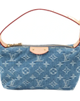 Pre-Loved Mini Pleaty Pochette Monogram Denim Mini with Gold Hardware, Blue