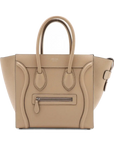 Pre-Loved Luggage Tote Leather Micro with Silver Hardware, Beige
